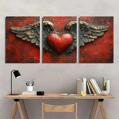 3pcs Love Angel Vibrant Red Wings Metal Print Ready to Hang Art