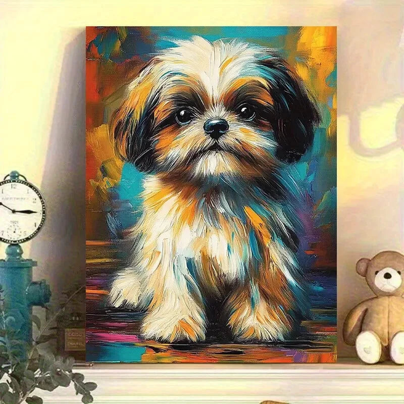 Shih Tzu Dog Vibrant Colorful Dog Painting 40x60cm Metal Print Ready to Hang