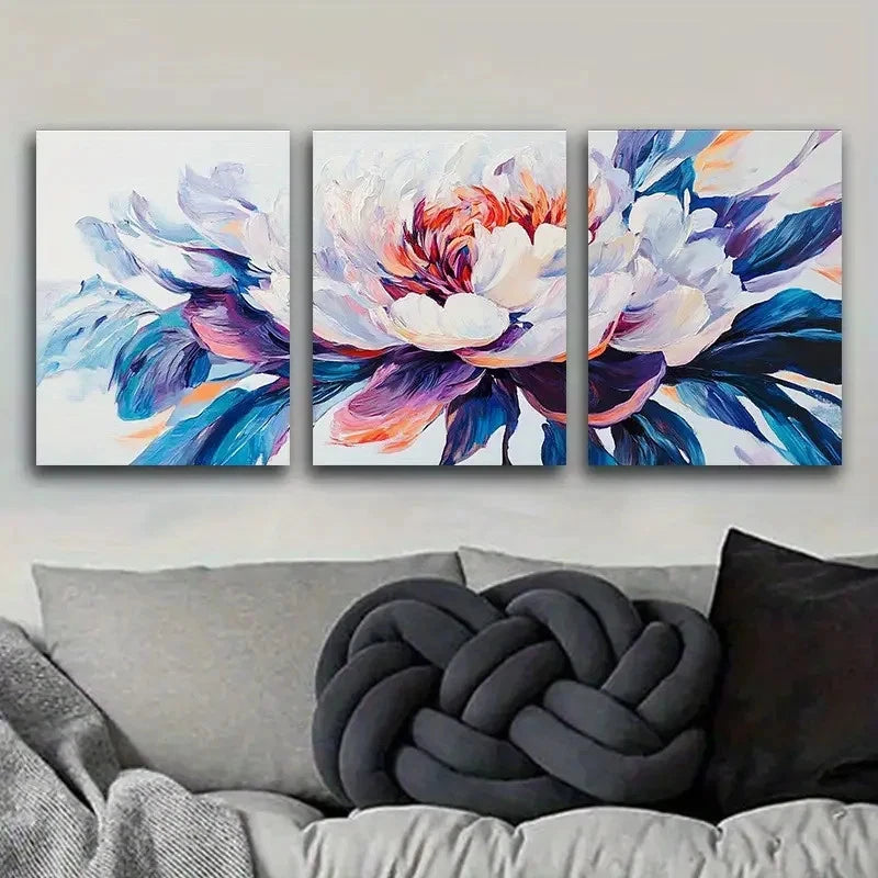 3pcs Peony Flower Elegant Painting Metal Print Ready to Hang Art