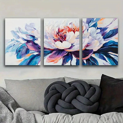 3pcs Peony Flower Elegant Painting Metal Print Ready to Hang Art