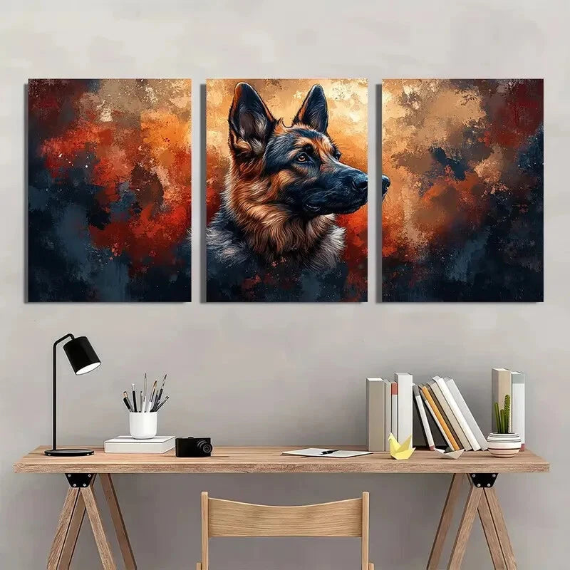 3pcs German Shepherd Dog Sketch Abstract Metal Print Ready to Hang Art