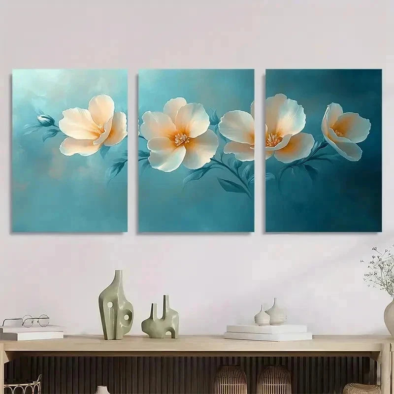 3pcs Elegant Beige Freesia Floral Perfect Wall Art Set Canvas Framed 40x60cm - High Quality Print 100% Australian Made Wall Canvas Ready to Hang