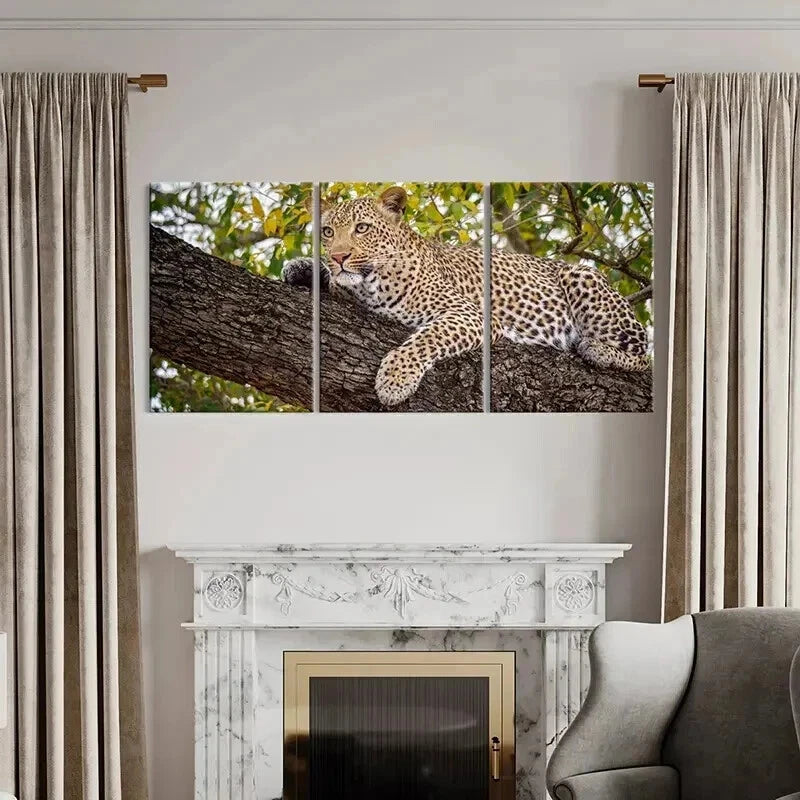 3pcs Leopard on a Tree Sleeping Decor Wall Art Set Canvas Framed 40x60cm - High Quality Print 100% Australian Made Wall Canvas Ready to Hang