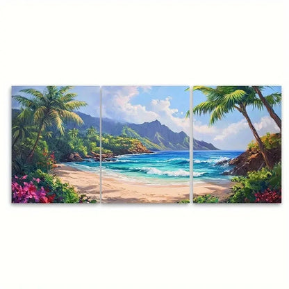 3pcs Hawaiian Landscape Tropical Beach Wall Art Set Canvas Framed 40x60cm - High Quality Print 100% Australian Made Wall Canvas Ready to Hang