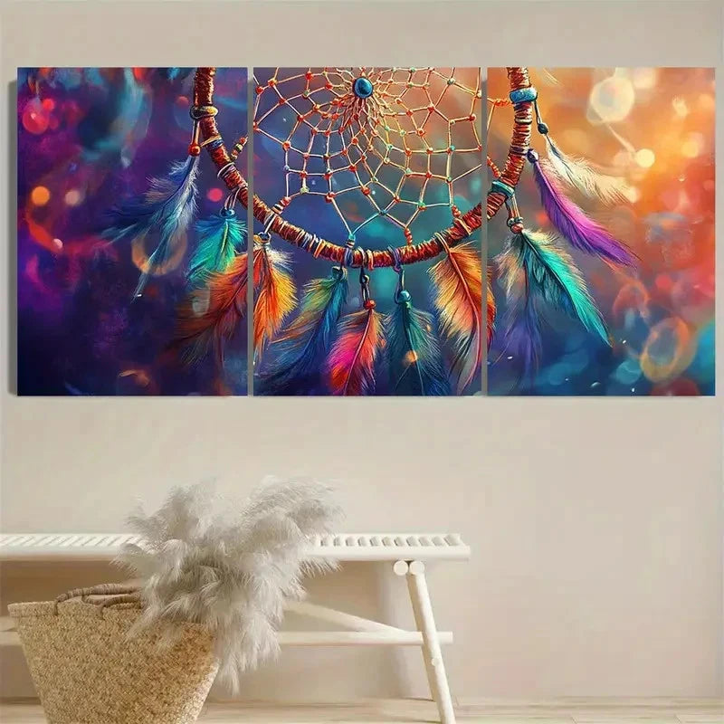 3pcs Vibrant Dream Catcher Wall Art Set Canvas Framed 40x60cm - High Quality Print 100% Australian Made Wall Canvas Ready to Hang