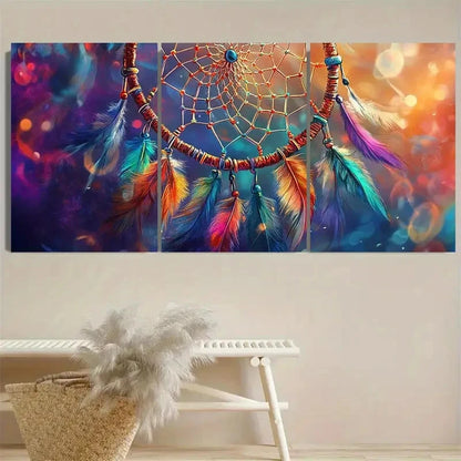 3pcs Vibrant Dream Catcher Wall Art Set Canvas Framed 40x60cm - High Quality Print 100% Australian Made Wall Canvas Ready to Hang