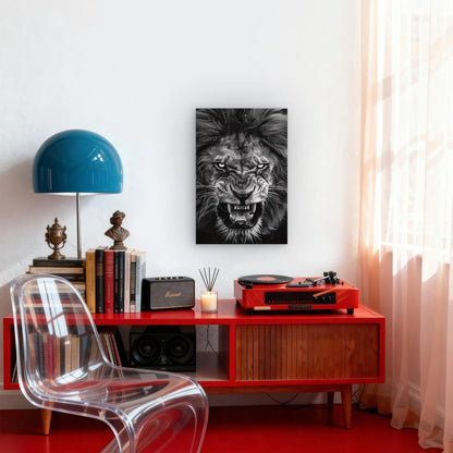 Fierce Black & White Lion Gaze Metal Print Ready to Hang