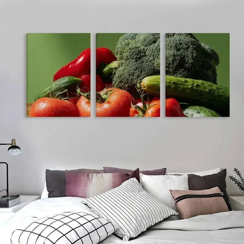 3pcs Vegetable Broccoli, Cucumber, Tomato   Wall Art Set Canvas Framed 60x90cm - High Quality Print 100% Australian Made Wall Canvas Ready to Hang