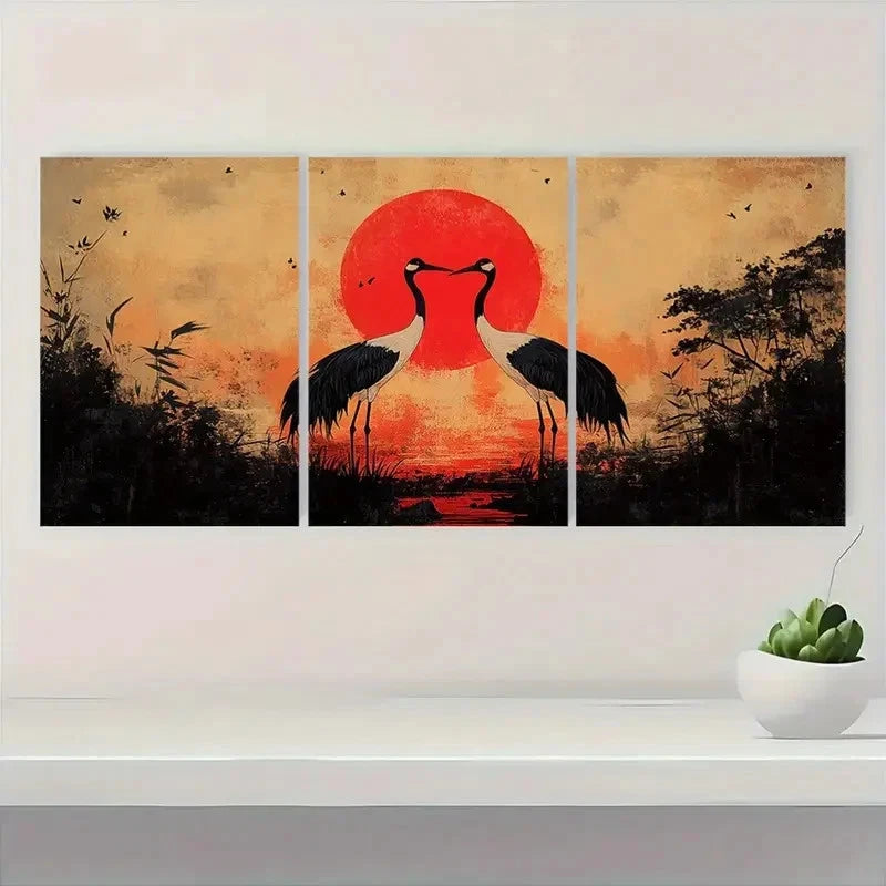 3pcs Vibrant Red Sunset Nature Scene I Wall Art Set Canvas Framed 40x60cm - High Quality Print 100% Australian Made Wall Canvas Ready to Hang