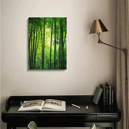 Serene Natural Scene with Sunlit Bamboo Stalk Painting 40x60cm Metal Print Ready to Hang