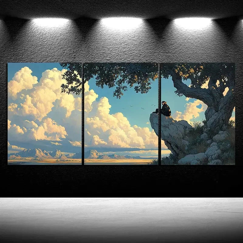 3pcs Forest Lake Reflections Golden Metal Print Ready to Hang Art