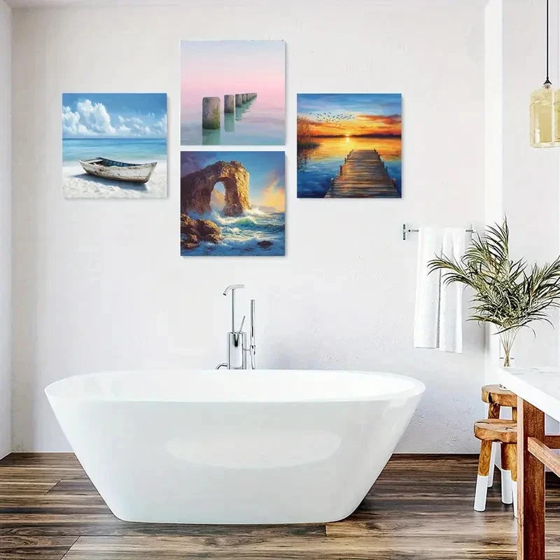 4pcs Stone Pillar Square Wall Art  Wall Art Canvas Framed