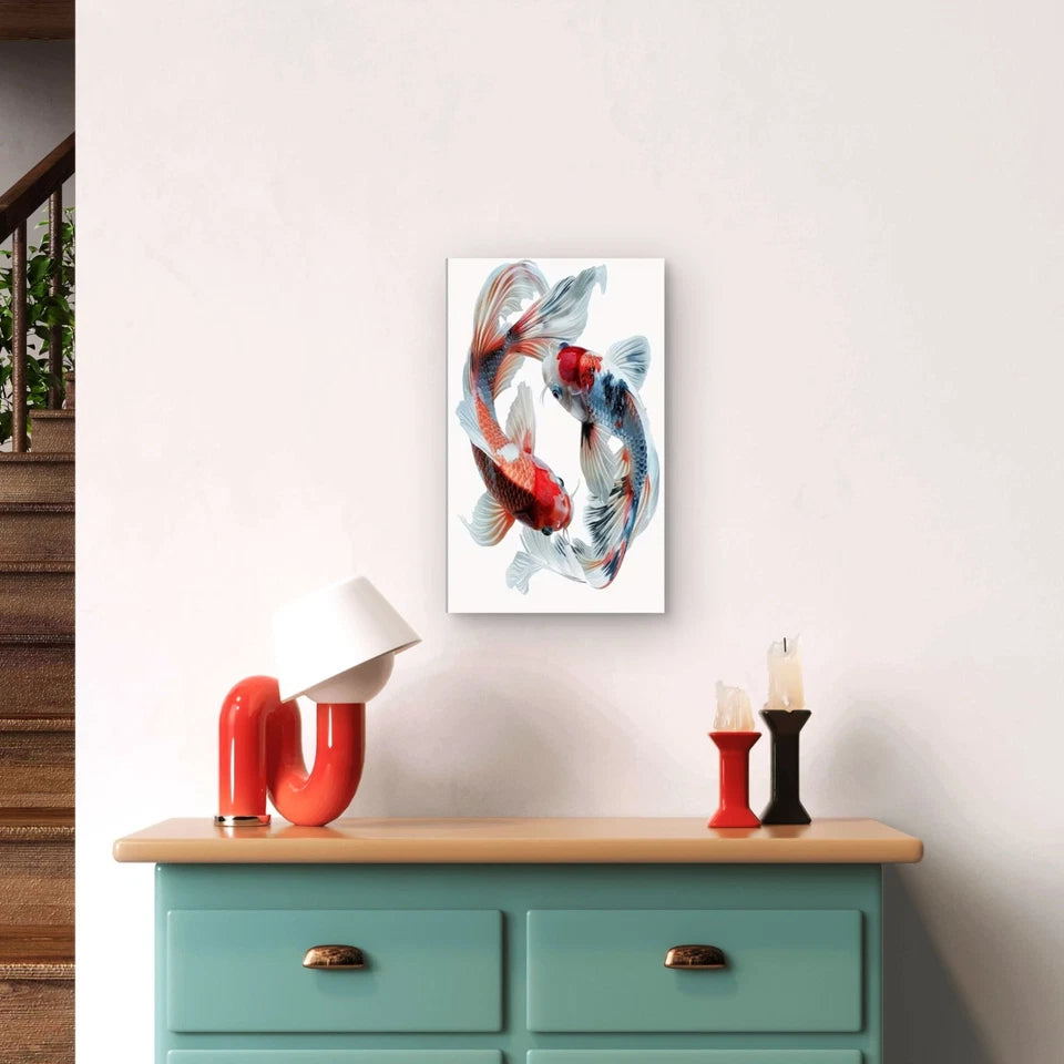 Japanese-Inspired Koi Fish Dance 60x90cm Metal Print Ready to Hang