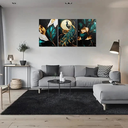 3pcs Modern Abstract Peacock Luxury Wall Art Set Canvas Framed 60x90cm - High Quality Print 100% Australian Made Wall Canvas Ready to Hang