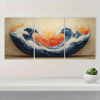 3pcs Ocean Waves Ukiyo-E Style Japanese Perfect Wall Art Set Canvas Framed 40x60cm - High Quality Print 100% Australian Made Wall Canvas Ready to Hang