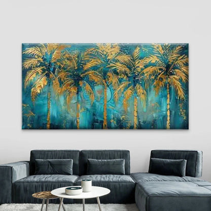 Golden Tropical Palm Tree Wall Art Canvas Office Home Room Framed 120x60cm