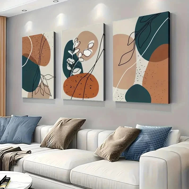 3pcs Orange And Blue Minimalist Wall Art Set Canvas Framed 50x70cm - High Quality Print 100% Australian Made Wall Canvas Ready to Hang