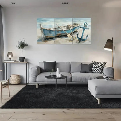 3pcs Rustic Boat and Anchor Nautical Metal Print Ready to Hang Art