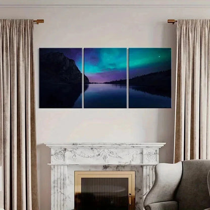 3pcs Vibrant Northern Lights & Serene Landscapes Wall Art Set Canvas Framed 40x60cm - High Quality Print 100% Australian Made Wall Canvas Ready to Hang