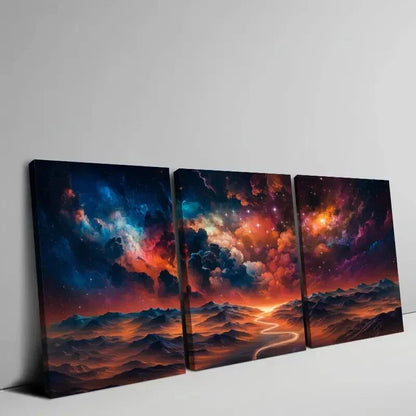 3pcs Vibrant Starry Skies & Mountain Range Wall Art Set Canvas Framed 40x60cm - High Quality Print 100% Australian Made Wall Canvas Ready to Hang
