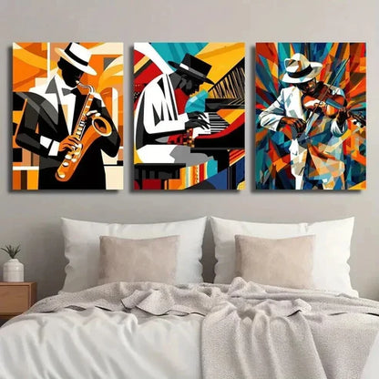3pcs Jazz Saxophone Violin Player Pianist Wall Art Set Canvas Unframed - High Quality Print 100% Australian Made Wall Canvas