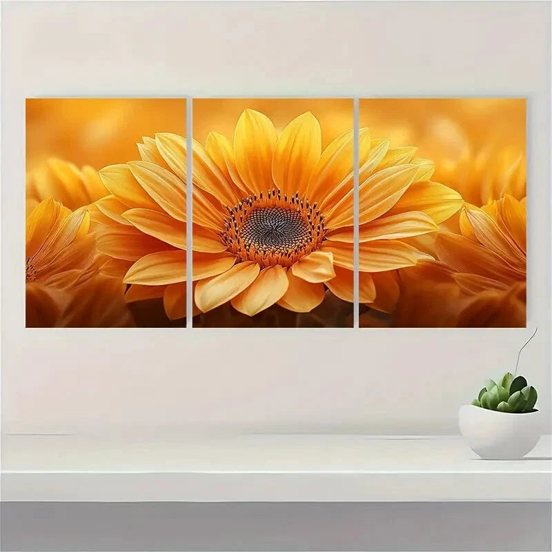 3pcs Bright Yellow Sunflower Petals Metal Print Ready to Hang Art