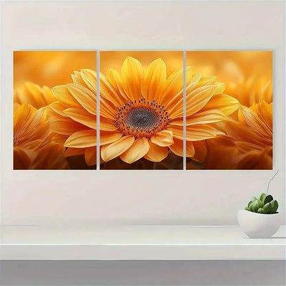 3pcs Bright Yellow Sunflower Petals Metal Print Ready to Hang Art