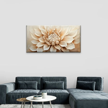 White Flowers Beige Wall Art Canvas Office Home Room Framed 120x60cm