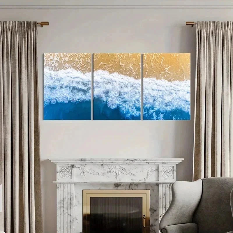 3pcs Ocean Waves at Sunset Serene Seaside Wall Art Set Canvas Framed 40x60cm - High Quality Print 100% Australian Made Wall Canvas Ready to Hang