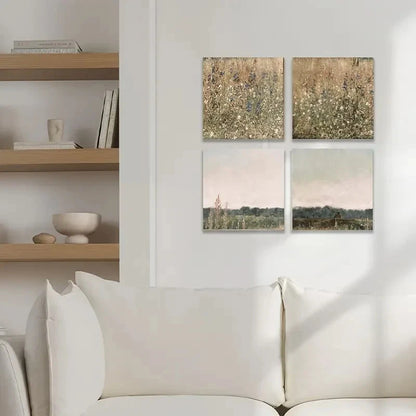 4pcs Vintage Wall Art, Wildflower Field Set Wall Art Canvas Framed