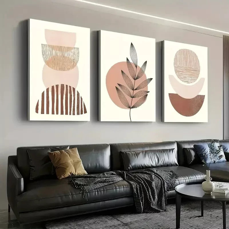 3pcs Bohemian Style Modern Abstract Graphic Wall Art Set Canvas Framed 50x70cm -  High Quality Print 100% Australian Made Wall Canvas Ready to Hang