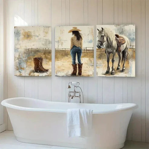 3pcs Western Cowgirl Rustic Country Perfect Wall Art Canvas Unframed - High Quality Print 100% Australian Made Wall Canvas