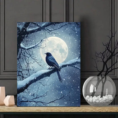 Moonlit Night Bird On Old Tree Painting  40x60cm Metal Print Ready to Hang