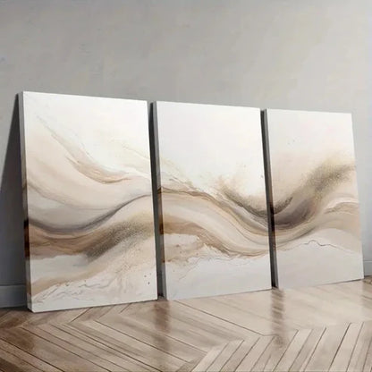 3pcs Neutral Beige Brown Gray Color Abstract Wall Art Set Canvas Unframed - High Quality Print 100% Australian Made Wall Canvas