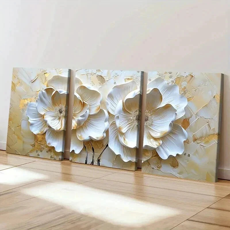 3pcs Golden Blossoms Elegant Petal Wall Art Set Canvas Framed 40x60cm - High Quality Print 100% Australian Made Wall Canvas Ready to Hang