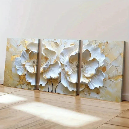 3pcs Golden Blossoms Elegant Petal Wall Art Set Canvas Framed 40x60cm - High Quality Print 100% Australian Made Wall Canvas Ready to Hang