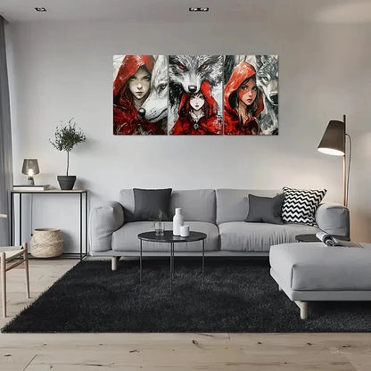 3pcs Little Red Riding Hood and the Wolf Metal Print Ready to Hang Art