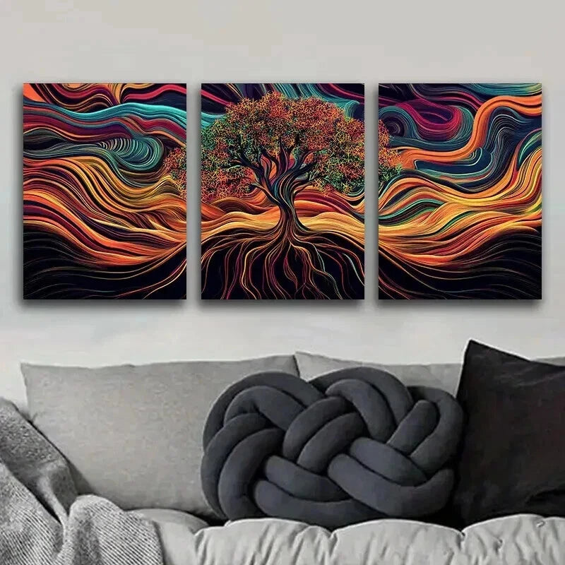 3pcs Psychedelic Tree Of Life Design Wall Art Set Canvas Framed 40x60cm - High Quality Print 100% Australian Made Wall Canvas Ready to Hang