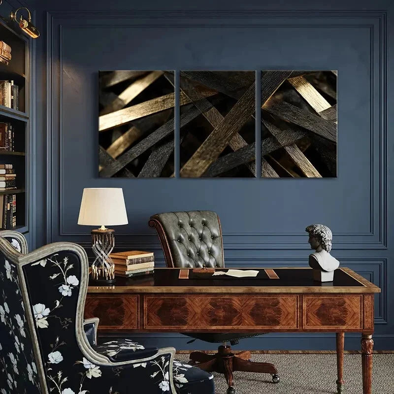 3pcs Modern Abstract Geometric Texture & Golden Metal Print Ready to Hang Art