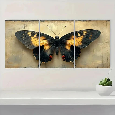 3pcs Vintage Butterfly & Leaf Wall Art Canvas Unframed - High Quality Print 100% Australian Made Wall Canvas