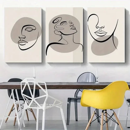 3pcs Line Art Faces Canvas Wall Art Canvas Unframed - High Quality Print 100% Australian Made Wall Canvas