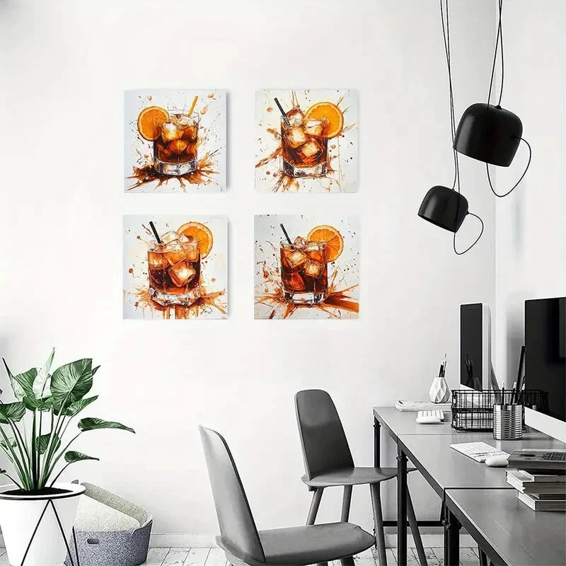 4pcs Cocktail Glass Wall Art Canvas Framed