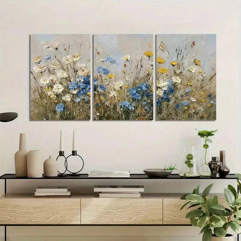 3pcs Renaissance Meadow Impasto Wildflowers Metal Print Ready to Hang Art