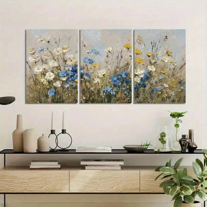 3pcs Renaissance Meadow Impasto Wildflowers Metal Print Ready to Hang Art