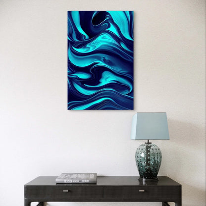 Vibrant Navy Blue Fluid Marble Modern Fluid 40x60cm Metal Print Ready to Hang