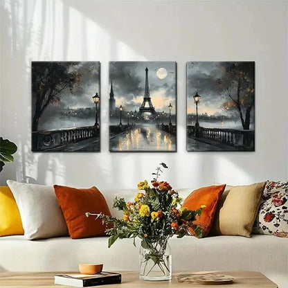 3pcs Paris Eiffel Tower Romantic Rainy Perfect Wall Art Set Canvas Framed 40x60cm - High Quality Print 100% Australian Made Wall Canvas Ready to Hang