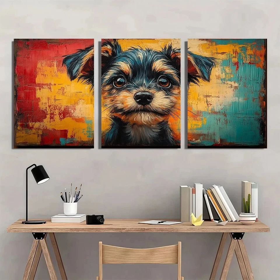 3pcs Adorable Scribbled Dog Vibrant Abstract Metal Print Ready to Hang Art