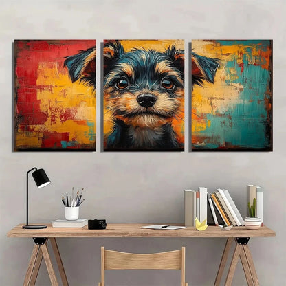 3pcs Adorable Scribbled Dog Vibrant Abstract Metal Print Ready to Hang Art
