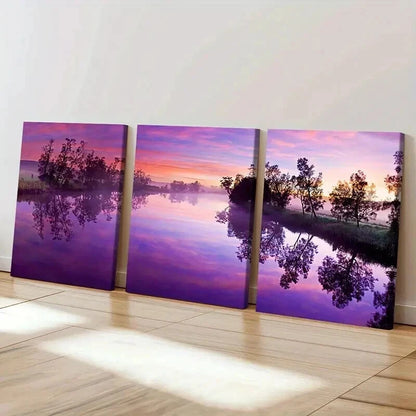 3pcs Natural Landscape Art Sunset Lake Wall Art Set Canvas Framed 40x60cm - High Quality Print 100% Australian Made Wall Canvas Ready to Hang