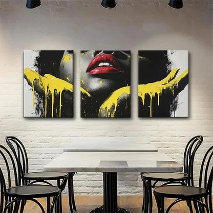 3pcs Abstract Black and Golden Lips Perfect Wall Art Set Canvas Framed 40x60cm - High Quality Print 100% Australian Made Wall Canvas Ready to Hang